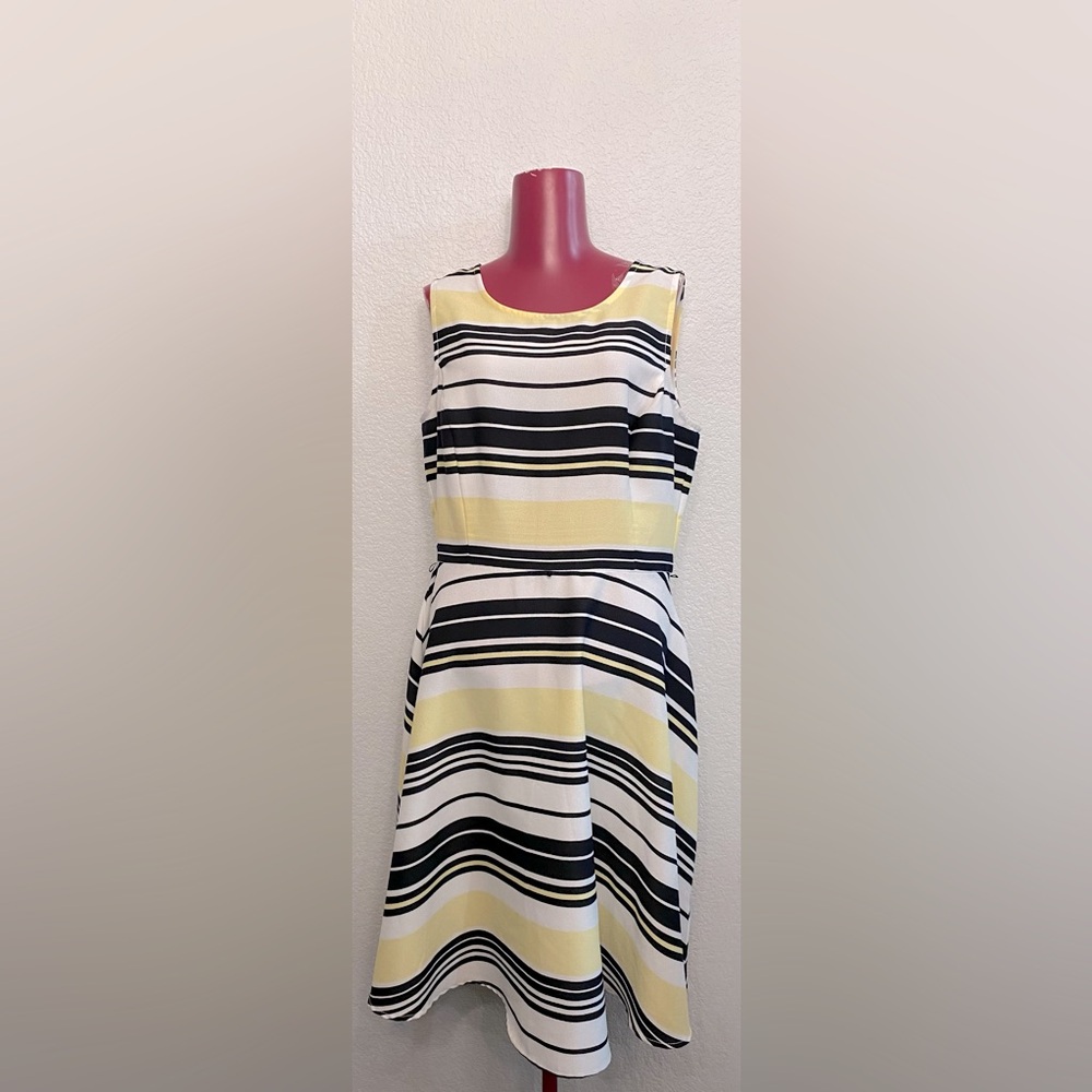 Danny & Nicole Blue and Cream A-Line Midi Dress